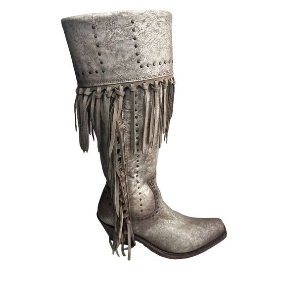 Liberty Black Women's Maritsa Fringe Zipper Knee High Boots Silver Gray Sz 9 - Picture 7 of 11
